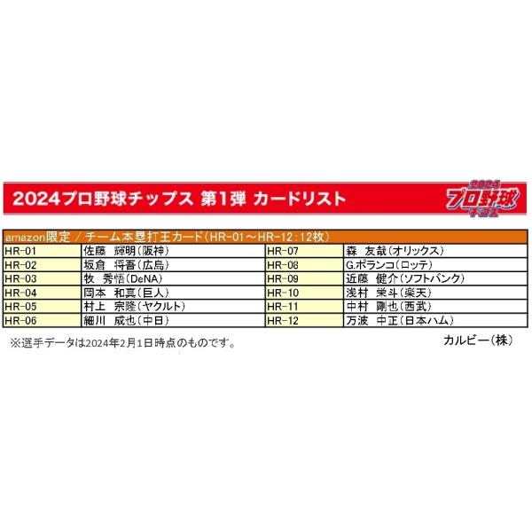 カルビー 2024プロ野球チップス第1弾 チーム本塁打王カード 12種12枚