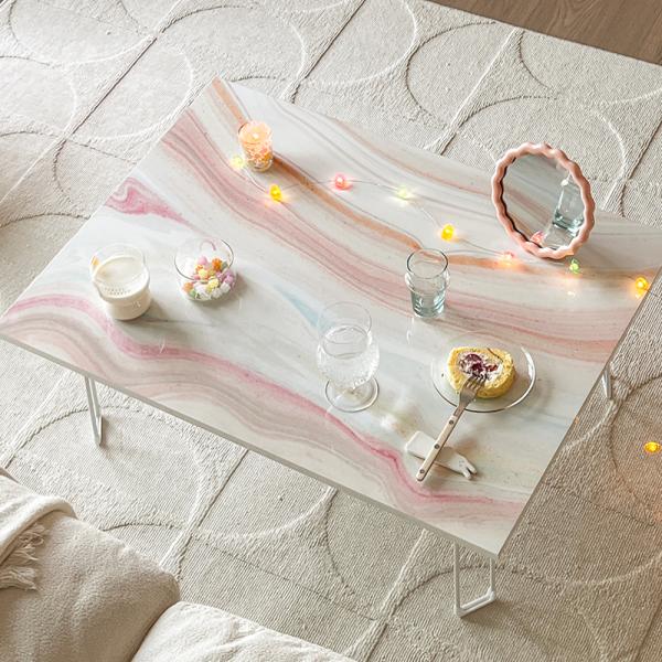 マーブル テーブル 折りたたみ式 アートテーブル 大理石調テーブル