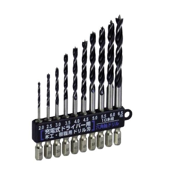 他サイト： 近与(KONYO) SUN UP 木工・樹脂用 六角軸ドリル 10PC M-3の商品画像