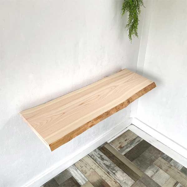 送料無料 無垢板 無垢 棚板 幅1m 奥行約35cm 厚み約3.2cm 皮付 桧 天板