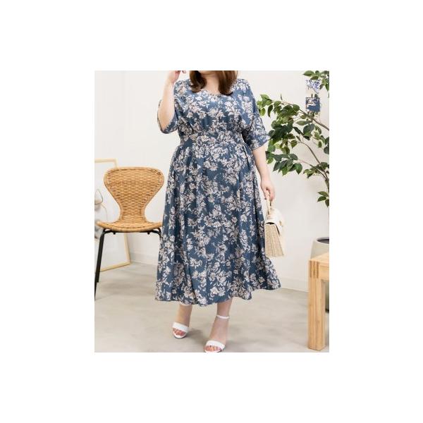 CLETTEオリジナル★バックカシュクール花柄ワンピース クレット 大きいサイズ レディース CLETTEオリジナル☆バックカシュクール