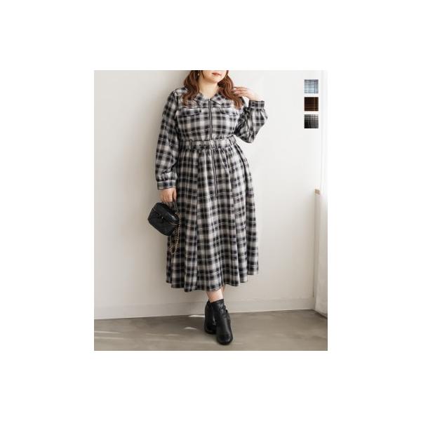 大きいサイズ レディース CLETTEオリジナルチェック柄ジップワンピース