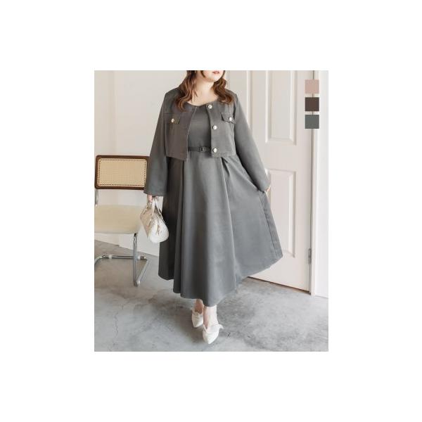 CLETTEオリジナルショートジャケット＆ワンピースセット　グレー　LL CLETTEオリジナルショートジャケット＆ワンピースセット | 大きい