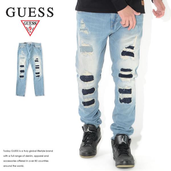 新品GUESSスリムテパードダメージ加工デニム 新年の贈り物 新品GUESSスリムテパードダメージ加工デニム