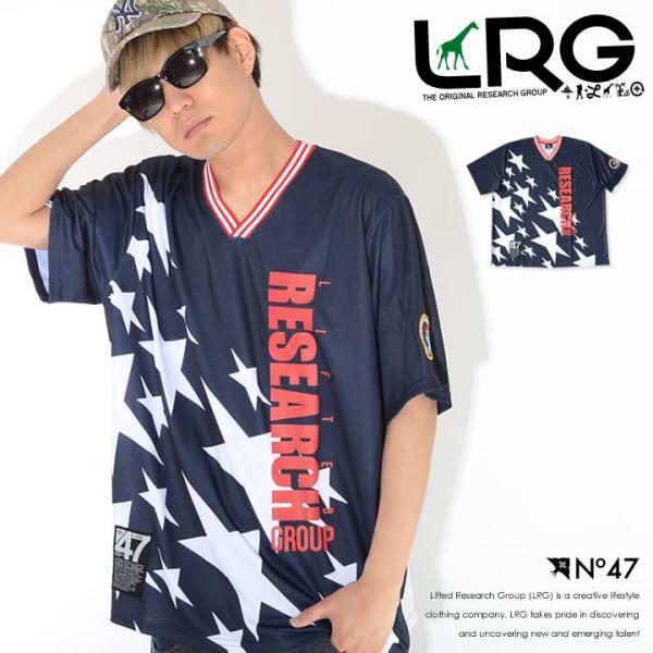 LRG エルアールジー Tシャツ 半袖 Vネック リブライン ジャージ 縦ロゴ 