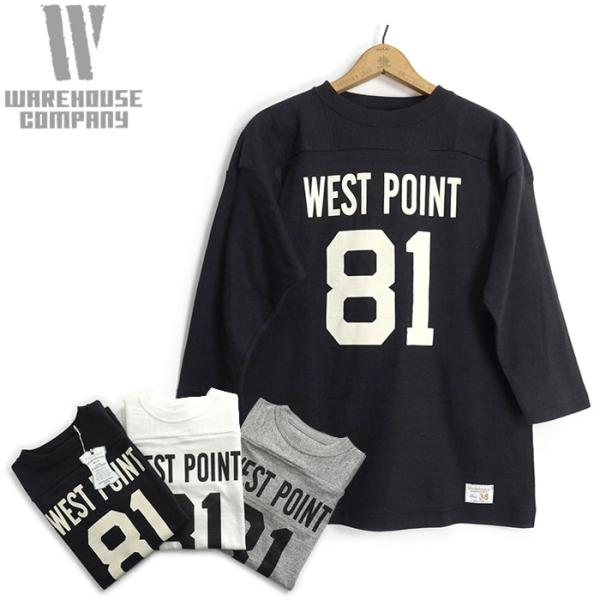 warehouse WEST POINT ブラック フットボールシャツ　サイズM ネコポス送料200円 ウエアハウス 4063 7分袖フットボールTシャツ