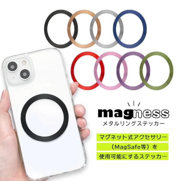 magnessメタルリング ステッカー貼り付けるだけでお使いのスマートフォンをマグネット式アクセサリー(MagSafe等)対応にするリングステッカー。簡単位置決めツール付き。