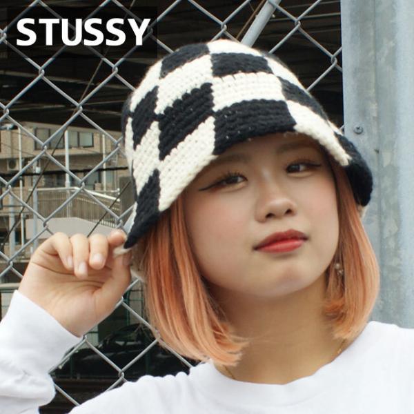 STUSSY BUCKET HAT CHECKER KNIT クラッシャーハット Checker Knit Bucket Hat