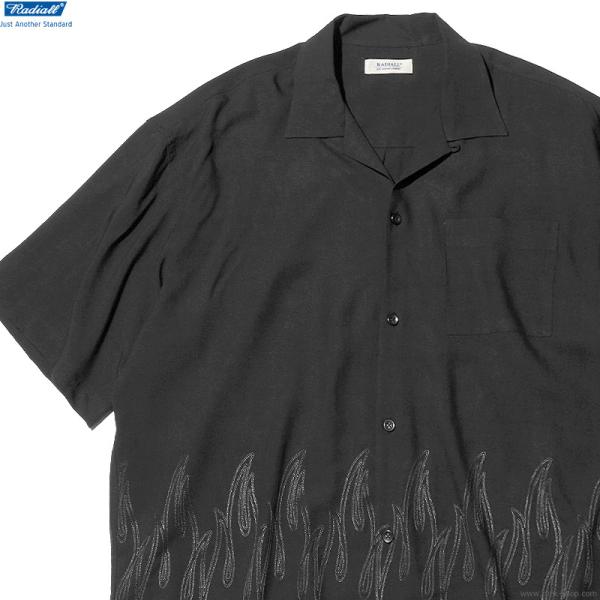 トップス RADIALL FLAMES REGULAR COLLARED SHIRT RADIALL ラディアル FLAMES - OPEN COLLARED SHIRT S/S (BLACK