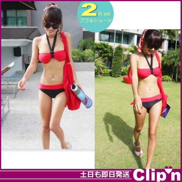 あすつく 即日発送 バンドゥビキニ バイカラー赤と黒の2トーンが引き締め効果 水着 Buyee Buyee Japanese Proxy Service Buy From Japan Bot Online
