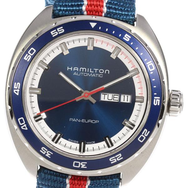 ハミルトン パンユーロ ブルー 自動巻き H354050 デイデイト 美品 HAMILTON（ハミルトン） ☆美品☆箱・保証書付き【HAMILTON