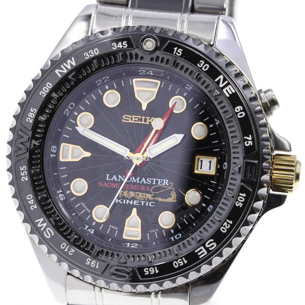 【美品・希少】腕時計 メンズ セイコー SEIKO ランドマスター キネティック 植村直己限定モデル SBDW002 5M65-0A10 700本限定 オートクォーツ 黒 デイト表示 GMT セラミック チタニウム closer0510_700404