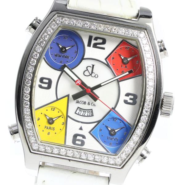 JA着似タイプ Jacob&co ジェイコブ風 時計 (電池切れ) レプリカ JACOB&CO ジェイコブ 5タイムゾーン トノー ダイヤベゼル