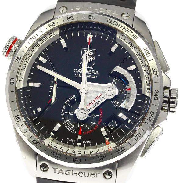 コンプリートサービス済 TAG Heuer タグホイヤー グランドカレラ キャリバー36 クロノグラフ CAV5115 BA0902 デイト 裏スケ タキメーター 黒 ブラック SS ステンレス メンズ 自動巻き【6ヶ月保証】【腕時計】【中古】 closer0510_755198