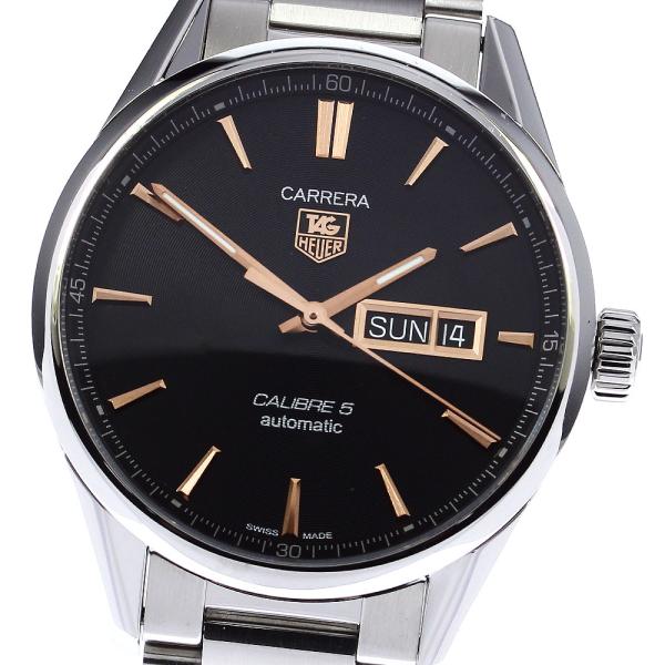内部点検済 TAG Heuer タグホイヤー カレラ キャリバー5 デイデイト WAR201C-1 100m防水 裏スケ 黒 ブラック SS ステンレス メンズ 自動巻き【6ヶ月保証】【腕時計】【中古】 closer0510_766046