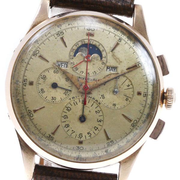訳あり ユニバーサルジュネーブ Universal Geneve トリコンバックス K18PG cal.481 ヴィンテージ 手巻き メンズ _812226 UNIVERSAL GENEVE（ユニバーサル ジュネーブ） 訳あり トリコン
