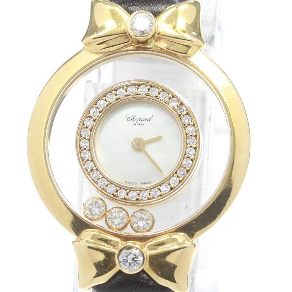 【本物保証】 新品同様 ショパール CHOPARD ハッピーダイヤモンド リボン 20 5334 白文字盤 K18YG レザー ダイヤ 2024/01 OH済 クォーツ Chopard（ショパール） ジャンク Chopard 20/5334 ハッピー