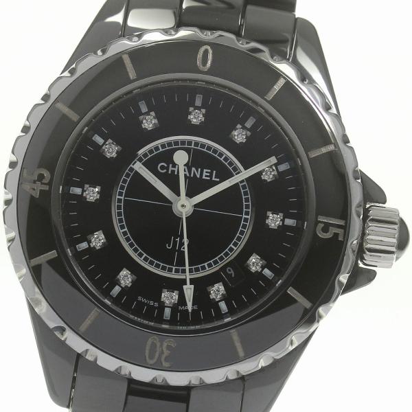 【美品】CHANEL J12 12pダイヤモンド 33mm 腕時計 H1625 CHANEL シャネル H1625 J12 黒セラミック 33MM 12Pダイヤ