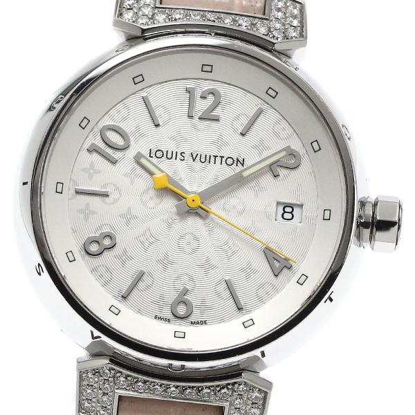 ルイ・ヴィトン LOUIS VUITTON Q1310 タンブールMM ラグダイヤ クォーツ レディース 良品 箱・保証書付き_874250【ev20】 LOUIS VUITTON（ルイ・ヴィトン） LOUIS VUITTON Q1310 タンブールMM