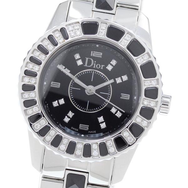 訳あり ディオール Dior CD112116 クリスタル ダイヤベゼル クォーツ