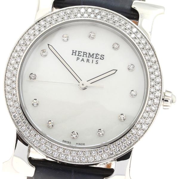 ☆美品★HERMES エルメスHウォッチ ロンド ダイヤベゼル HR1.530 HERMES - エルメス HERMES HR1.530 Hウォッチ ロンド ダイヤベゼル 12P