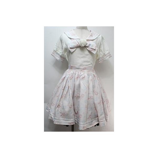 LIZ LISA / ローズプリントセーラーワンピース 白xピンク S-25-10-27
