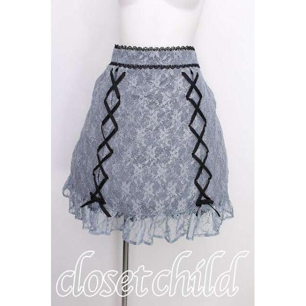 wonnyribbon シルバー フリルスカート S DearMyLove / フロントレースアップフリルスカート 4L ブルー S-26-08