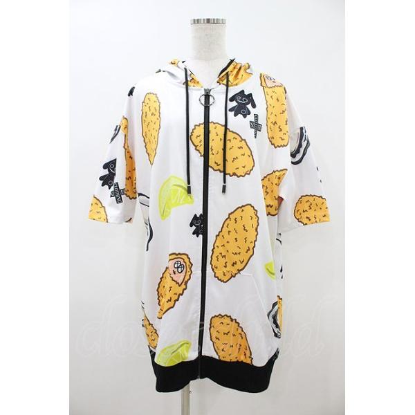 NieR Clothing / 総柄ZIP半袖パーカー 白 H-26-09-06-065-PU-TO-KB-ZH