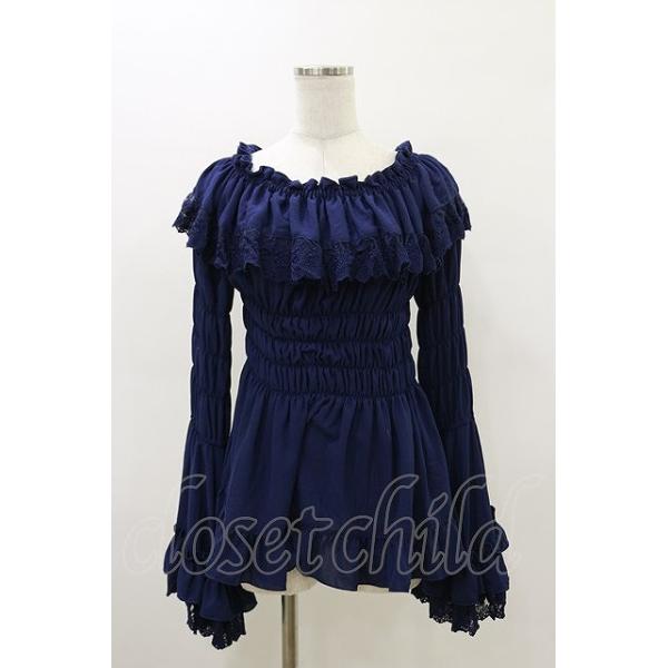 ATELIER PIERROT レースシャーリング姫袖ブラウス ATELIER PIERROT / レースシャーリング姫袖ブラウス ネイビー H-26-03