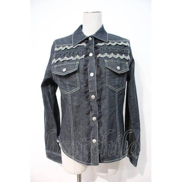 ピンクハウス、デニムセットアップ ダークブルー レース付き ピンクハウス、デニムセットアップ ダークブルー レース付き