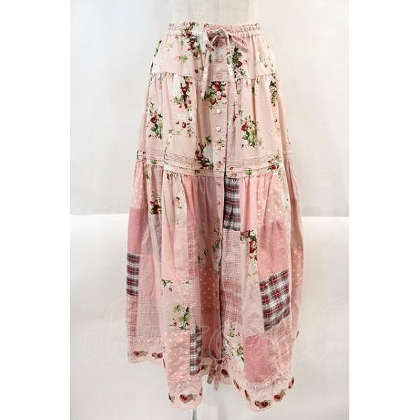 PINK HOUSE いちごプリントスカート 黒 PINK HOUSE / いちごプリントスカート 黒X赤 I-25-12-24-124-LO-SK-SA