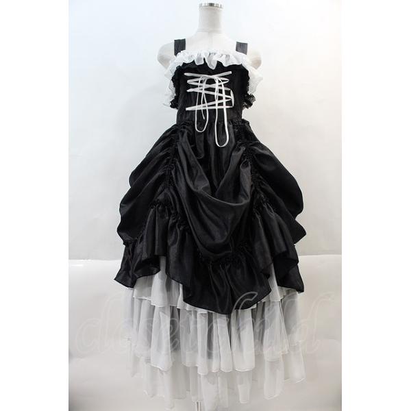 ATELIER-PIERROT ストライプバッスルコルセットスカート 黒×白 ATELIER PIERROT バッスルロングスカート