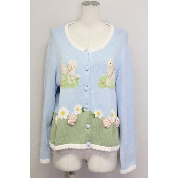 PINK HOUSE / まきばのひつじ柄ニットカーディガン 青 T-25-06-23-004