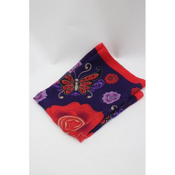 ANNA SUI / 薔薇&蝶スカーフ  パープル×レッド I-26-03-02-116-PU-ZA-SA-ZT271