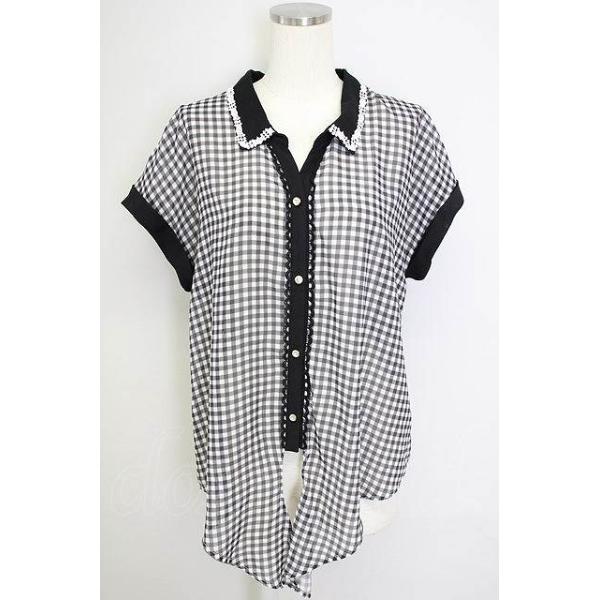 axes femme / ギンガム柄シャツ M 黒 T-24-07-23-007-AX-BL-SZ-ZT268