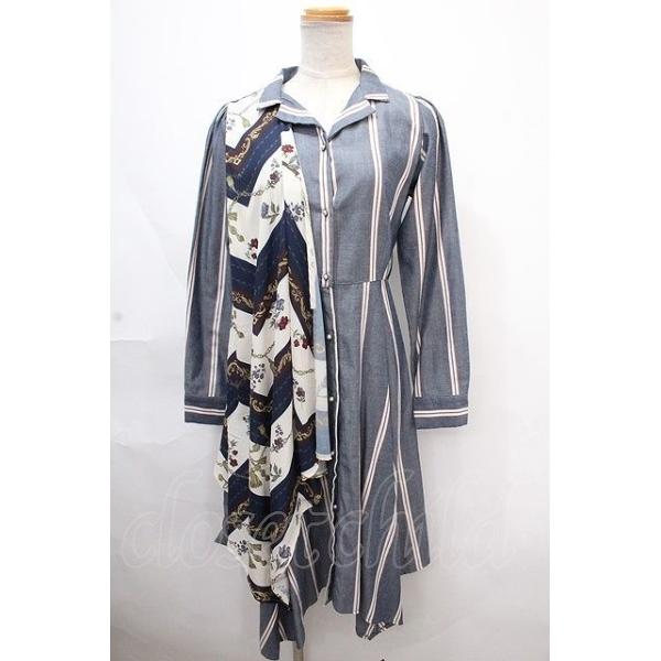 ★セール♪★BCBGMAXAZRIA Kristenスカーフヘムワンピ★ axes femme / スカーフ×レジメシャツワンピース 青 Y-24-11-12