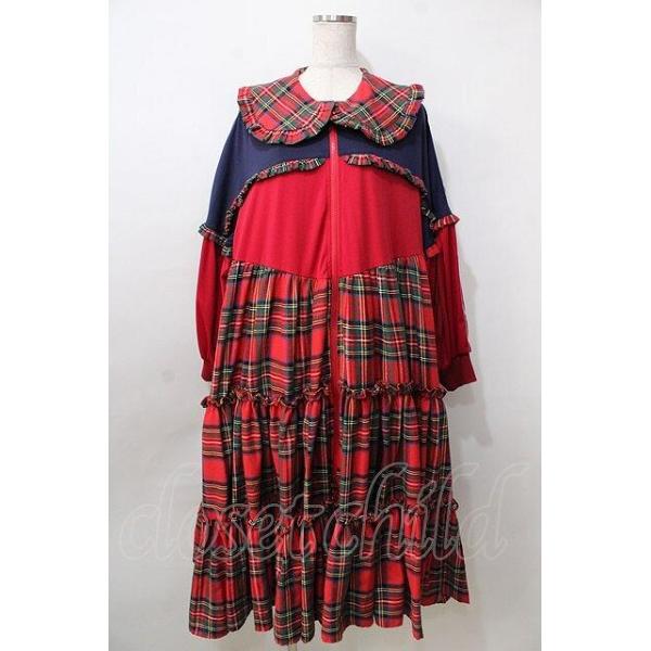 HEIHEI / ジャージワンピース 赤チェック×紺 Y-25-09-13-101-PU-OP-SZ