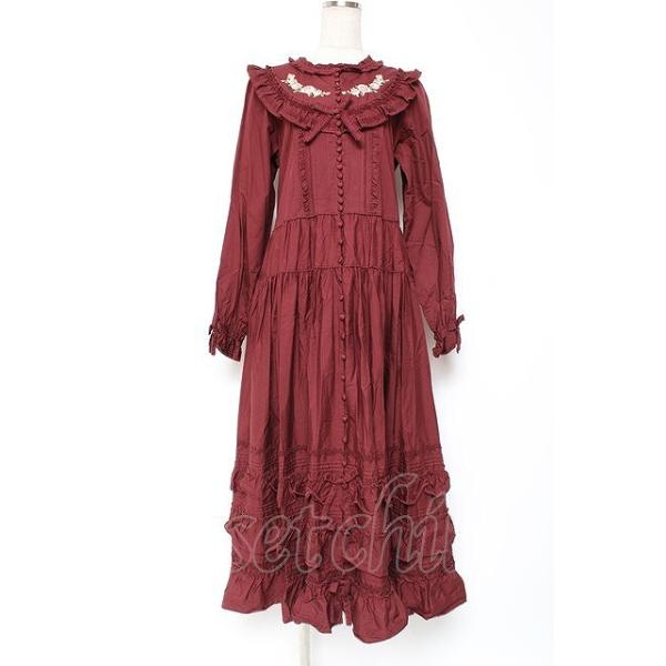 PINK HOUSE / 小花刺繍入りフリルワンピース F ボルドー Y-25-12-20