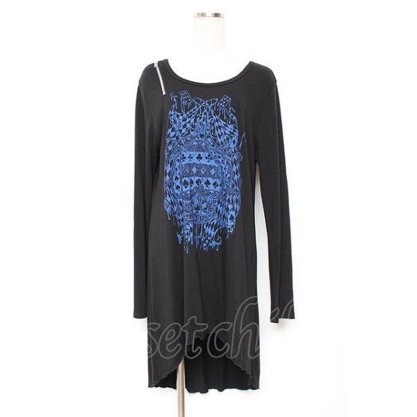 ALGONQUINS / 肩ZIPプリントロングカットソー F 黒×青 Y-25-11-26-123