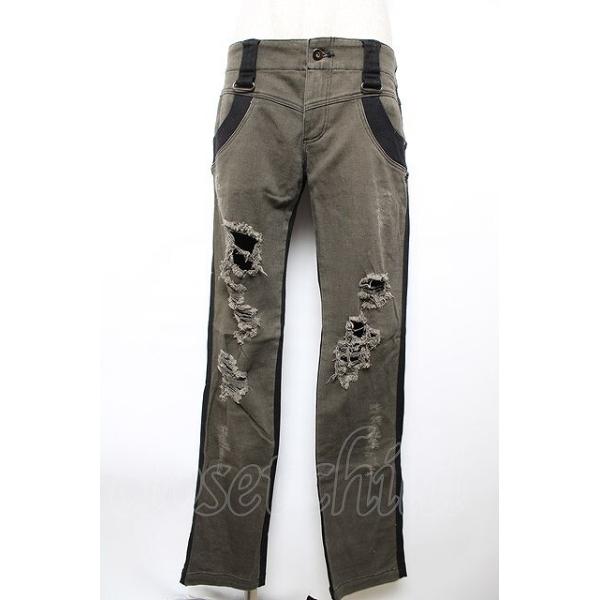 ALGONQUINS / バイカラーダメージパンツ 2 カーキ×黒 Y-25-12-17-132