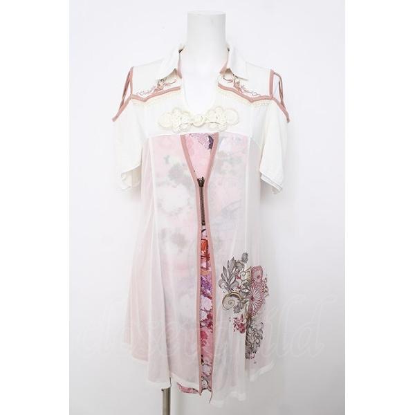 【年末まで値下中】ozz on チャイナチュニック　オッズオン　ワンピース　中華 Ozz oneste / チャイナチュニック 白×ピンク Y-26-07-21-073-OO-OP-SZ