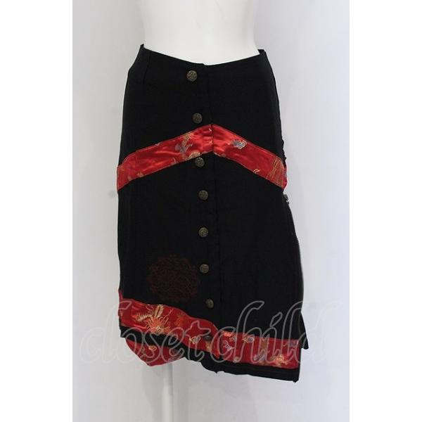 Ozz On / チャイナジャガード切り替えスカート ブラック×レッド
