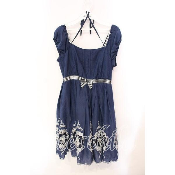 Secret Honey / うさぎ刺繍ワンピース ネイビー O-25-10-21-078-CA-OP