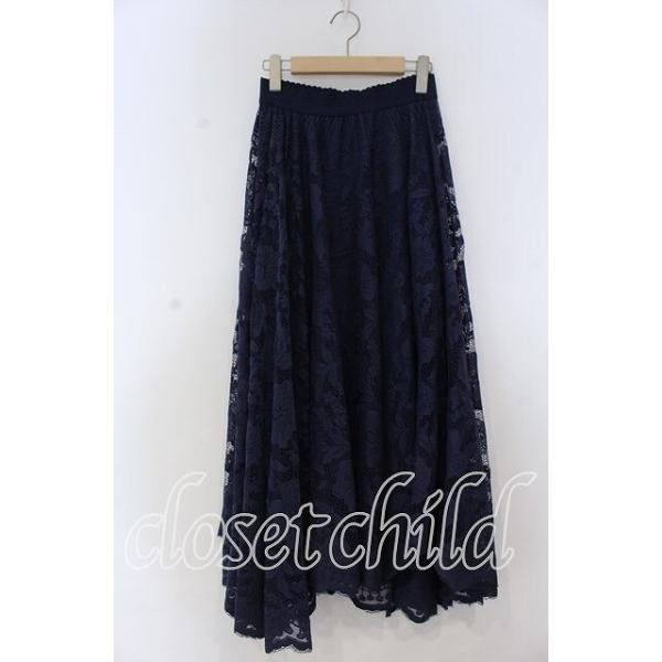 axes femme / レースサーキュラースカート F ネイビー O-25-12-05-1035