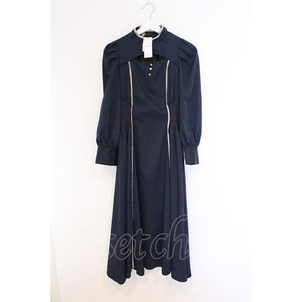 axes femme POETIQUE / デコルテ開きラインワンピース M ネイビー O-26