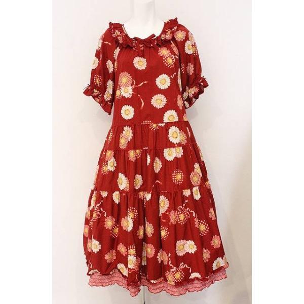 ピンクハウス ひな菊コサージュ ワンピース 新品 PINK HOUSE / ひな菊コサージュプリントミディワンピース アカ O-26-04