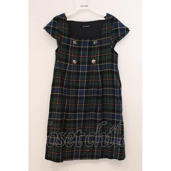 Jane Marple / タータンチェック半袖ワンピース M グリーン O-26-05-19