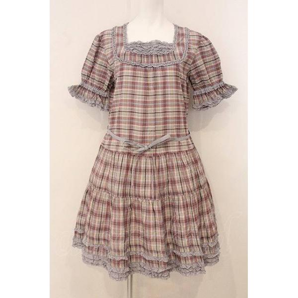 PINK HOUSE / マドラスチェックギンガムフリルワンピース ラベンダー系