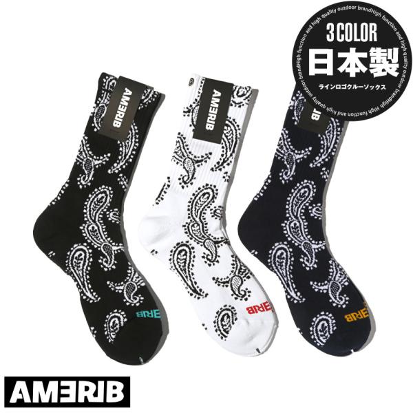 AMERIB アメリブ 靴下 メンズ ソックス ミドル丈 クルーソックス ペイズリー柄 バンダナ柄 ブランド aa-3726
