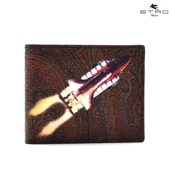 【クリアランスSALE】【並行輸入品】エトロ 1F557 2401 600 二つ折り財布 ロケットモチーフ ブラウン メンズ ETRO